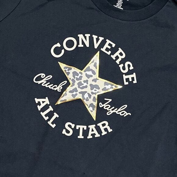 NWOT Converse Leopard Chuck Taylor Patch T-Shirt Slim Fit Crewneck Black Small - Picture 2 of 5